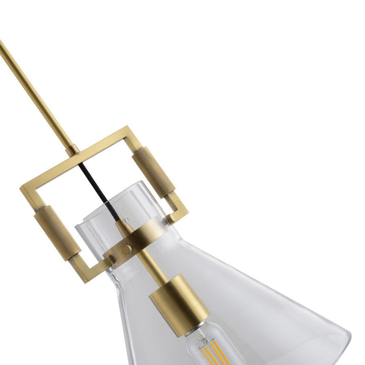 Brass Metal Frame Single Pendant Light with Clear Glass Cone Shade by Bethel - view 6