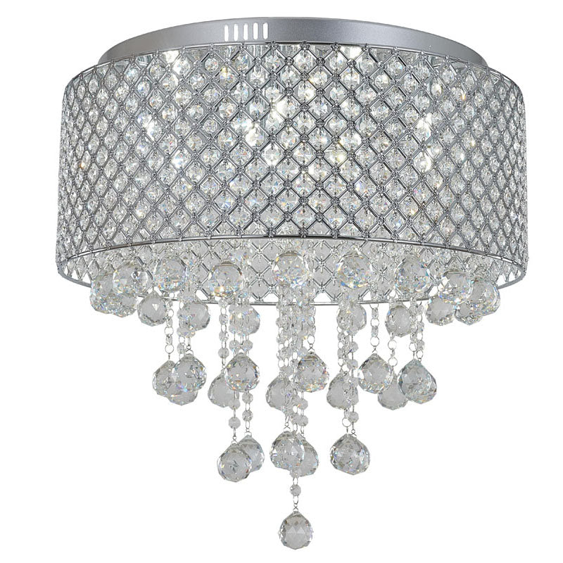Clear Crystal Beaded Shade Flush Mount with Hanging Clear Crystals Hardware, 22", by Bethel