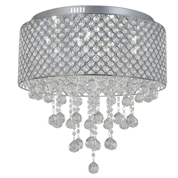 Clear Crystal Beaded Shade Flush Mount with Hanging Clear Crystals Hardware, 22", by Bethel