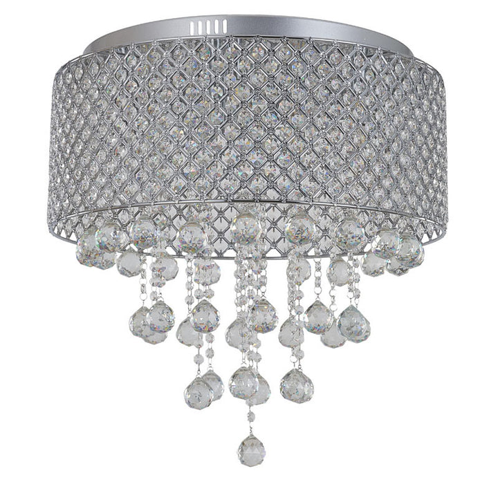 Clear Crystal Beaded Shade Flush Mount with Hanging Clear Crystals Hardware by Bethel - view 14
