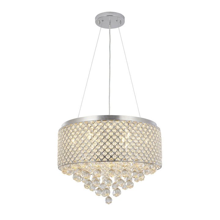 Clear Crystal Beaded Drum Shade with Crystal Drops &amp; Hardware Chandelier