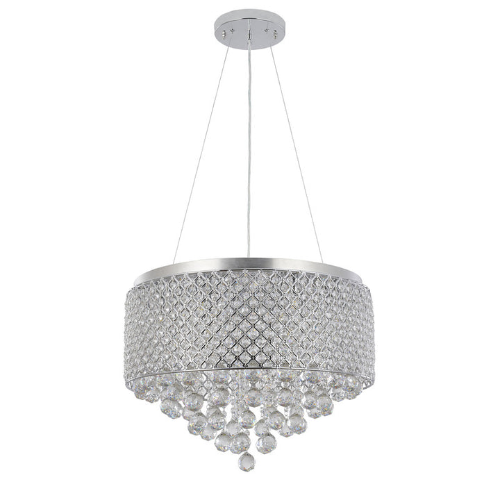 Clear Crystal Beaded Drum Shade with Crystal Drops &amp; Hardware Chandelier