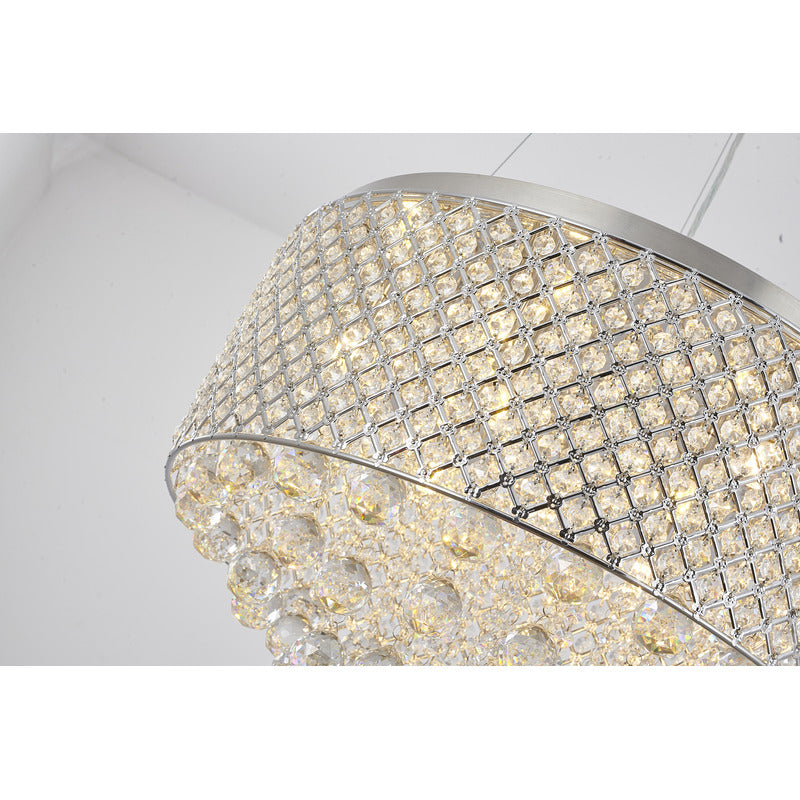 Clear Crystal Beaded Drum Shade with Crystal Drops &amp; Hardware Chandelier