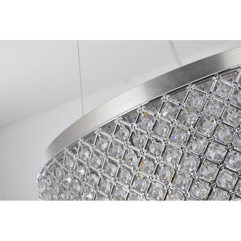 Clear Crystal Beaded Drum Shade with Crystal Drops &amp; Hardware Chandelier