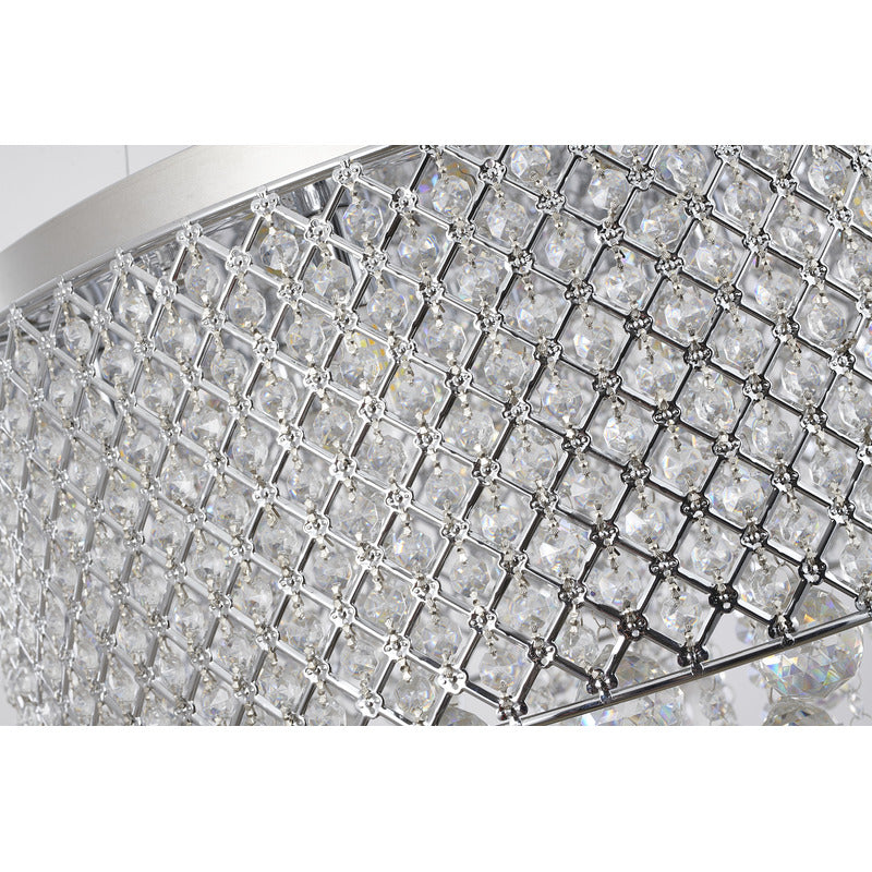 Clear Crystal Beaded Drum Shade with Crystal Drops &amp; Hardware Chandelier