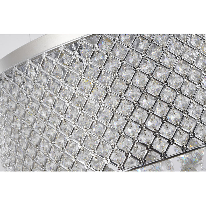 Clear Crystal Beaded Drum Shade with Crystal Drops &amp; Hardware Chandelier