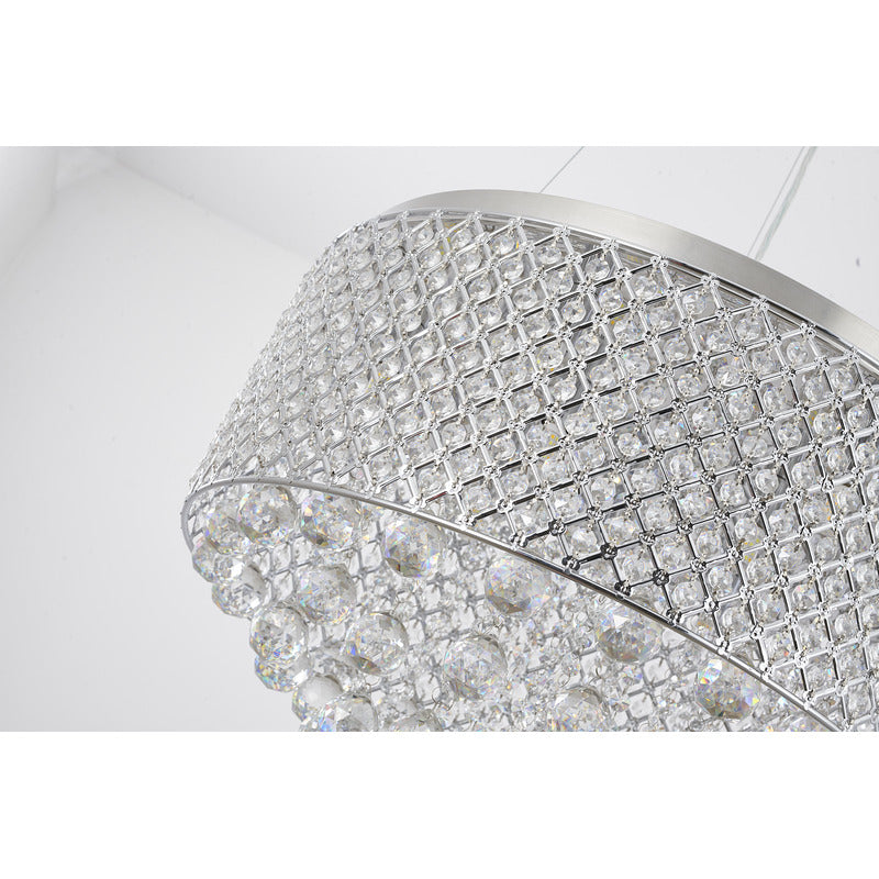 Clear Crystal Beaded Drum Shade with Crystal Drops &amp; Hardware Chandelier