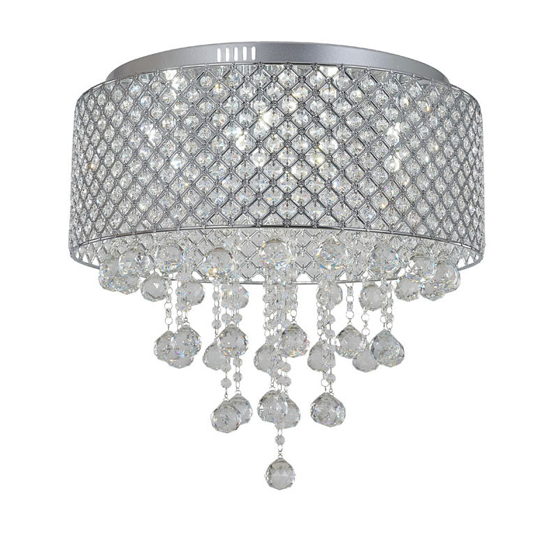 Clear Crystal Beaded Shade Flush Mount with Hanging Clear Crystals Hardware, 16", by Bethel