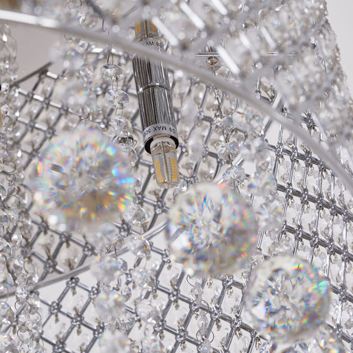 Clear Crystal Beaded Shade Flush Mount with Hanging Clear Crystals Hardware by Bethel - view 7
