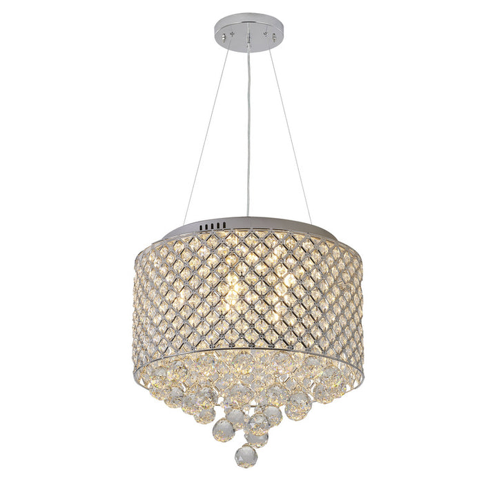 Clear Crystal Beaded Drum Shade with Crystal Drops &amp; Hardware Chandelier