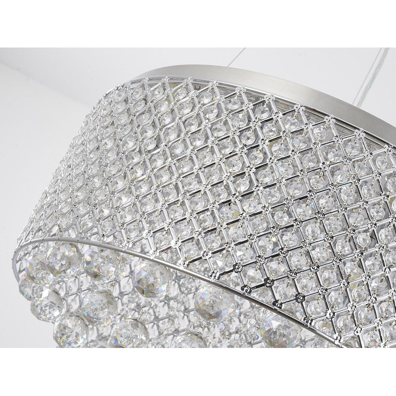 Clear Crystal Beaded Drum Shade with Crystal Drops &amp; Hardware Chandelier