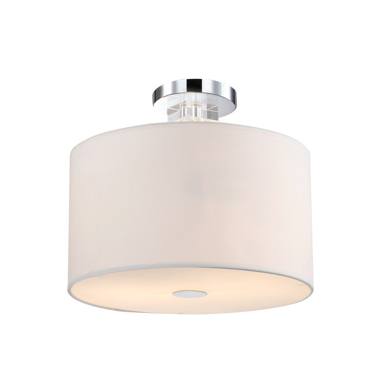 Cream White Drum Shade Flushmount with Clear Cubed Hanging Flush Mount by Bethel