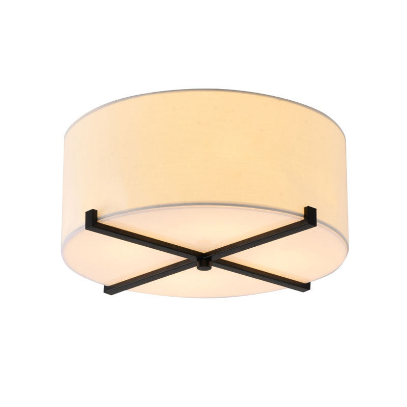 White Fabric Shade Flushmount with Black Metal Frame Flush Mount by Bethel