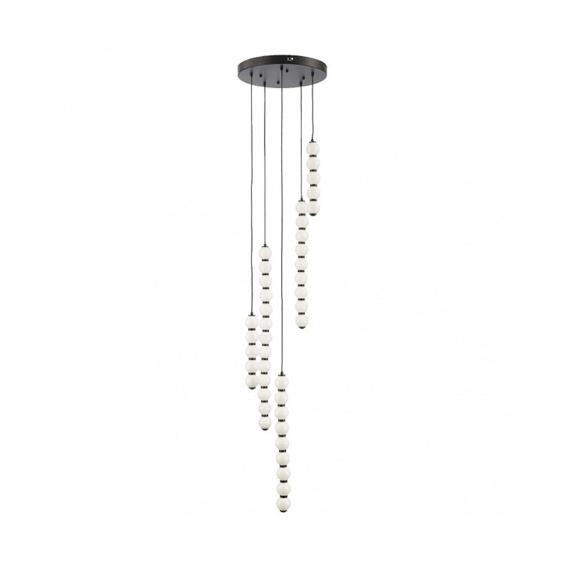 Satin Black Frame Chandelier with Hanging Milk Color Orb Glass Pendants by Bethel