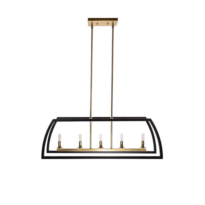 Segments LED 5-Light Linear Pendant in Black and Soft Gold by Russell