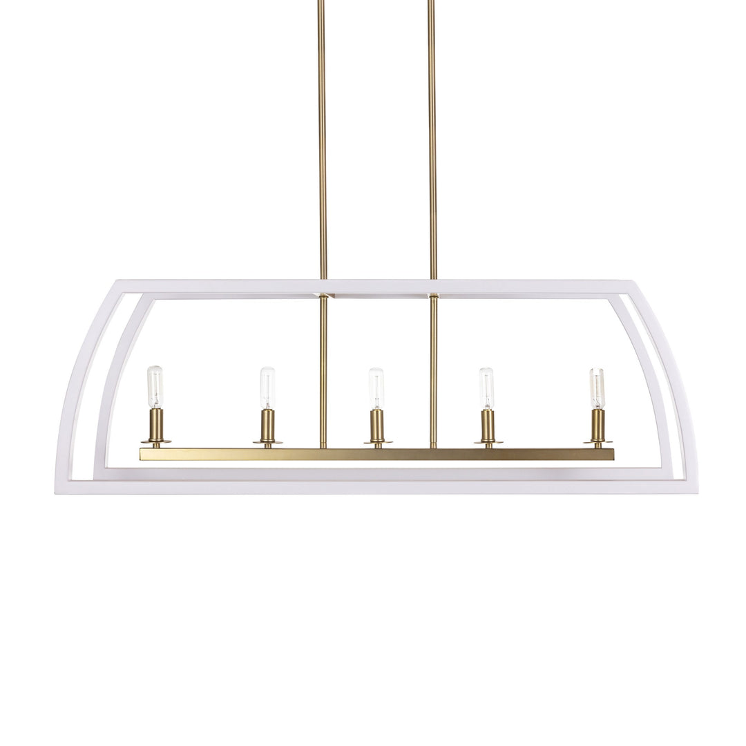 Segments LED 5-Light Linear Pendant in Matte White and Soft Gold by Russell