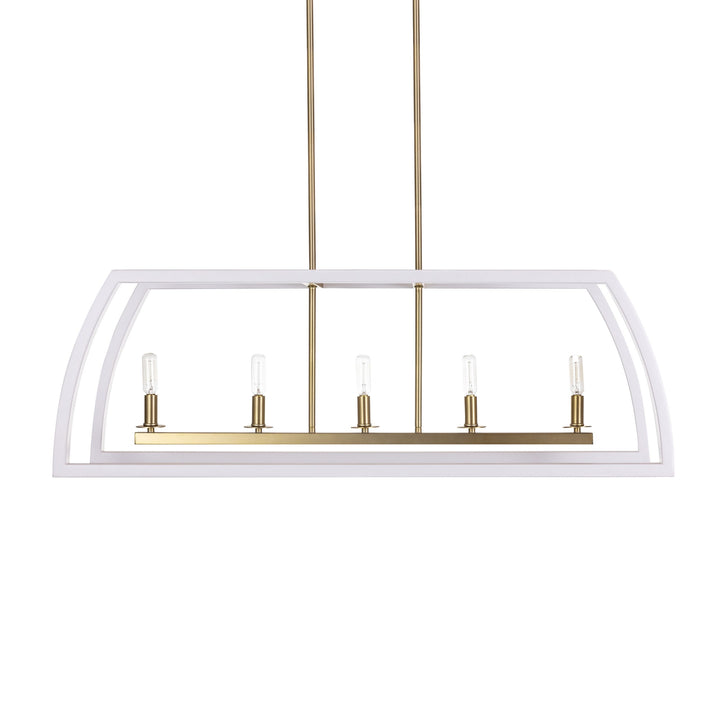Segments LED 5-Light Linear Pendant in Matte White and Soft Gold by Russell