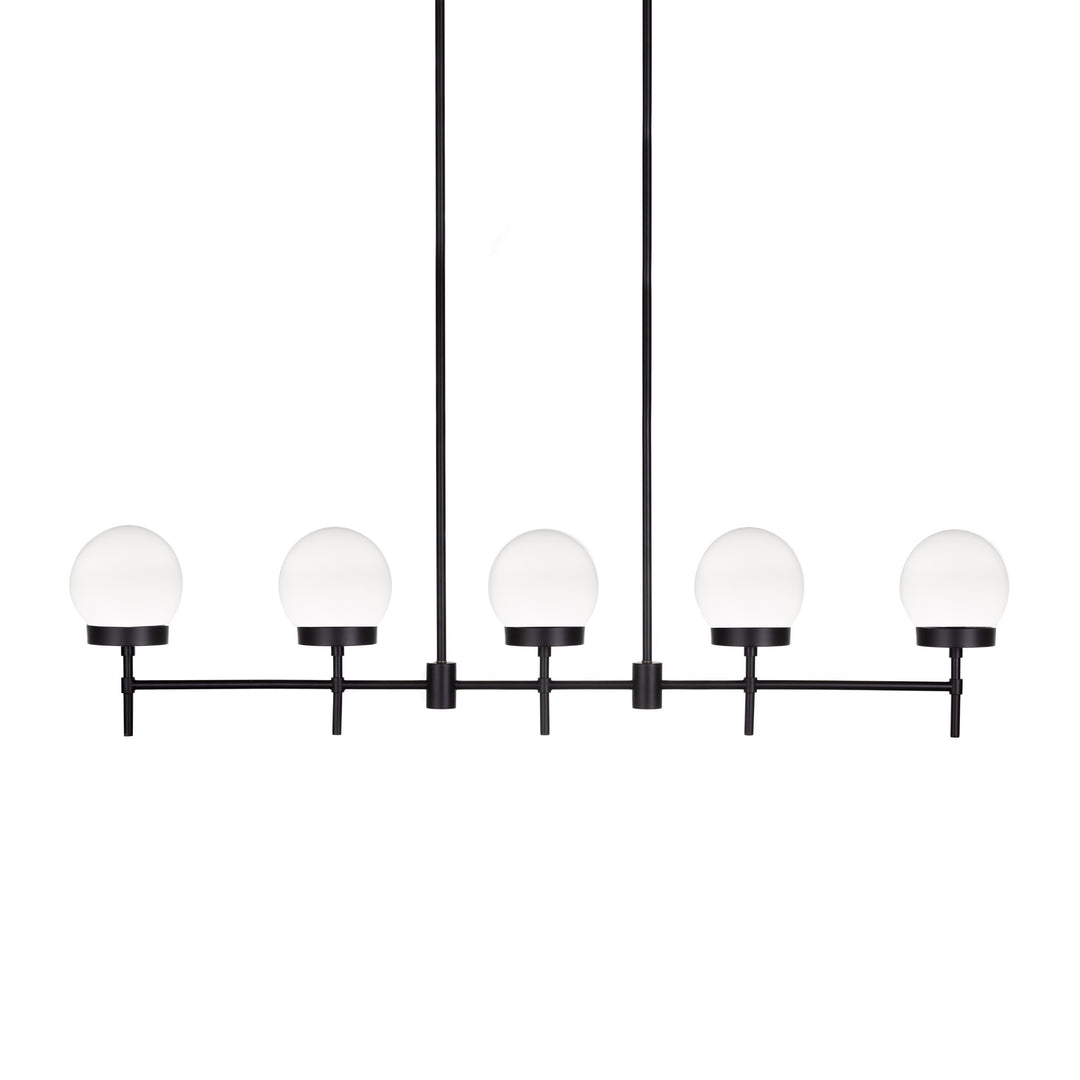 Liberty LED 5-Light Linear Pendant in Black with Opal Glass by Russell