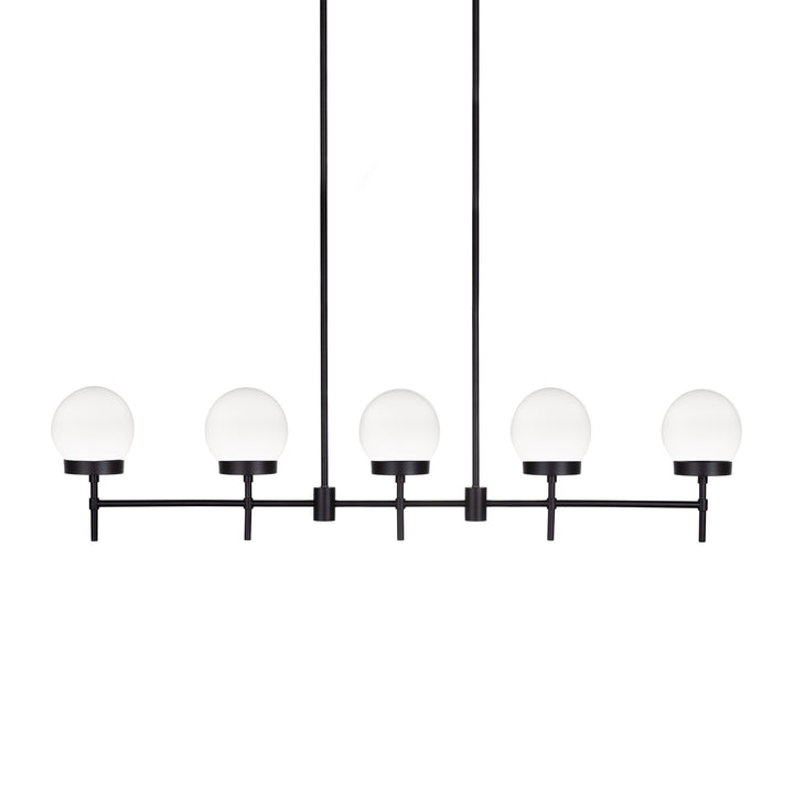 Liberty LED 5-Light Linear Pendant in Black with Opal Glass by Russell