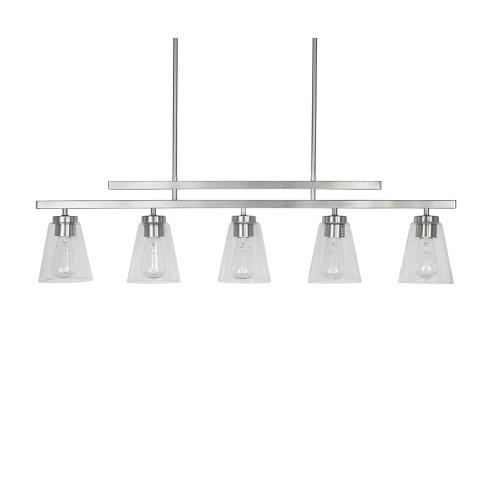 Spire LED 5-Light Linear Pendant in Brushed Chrome with Clear Glass by Russell