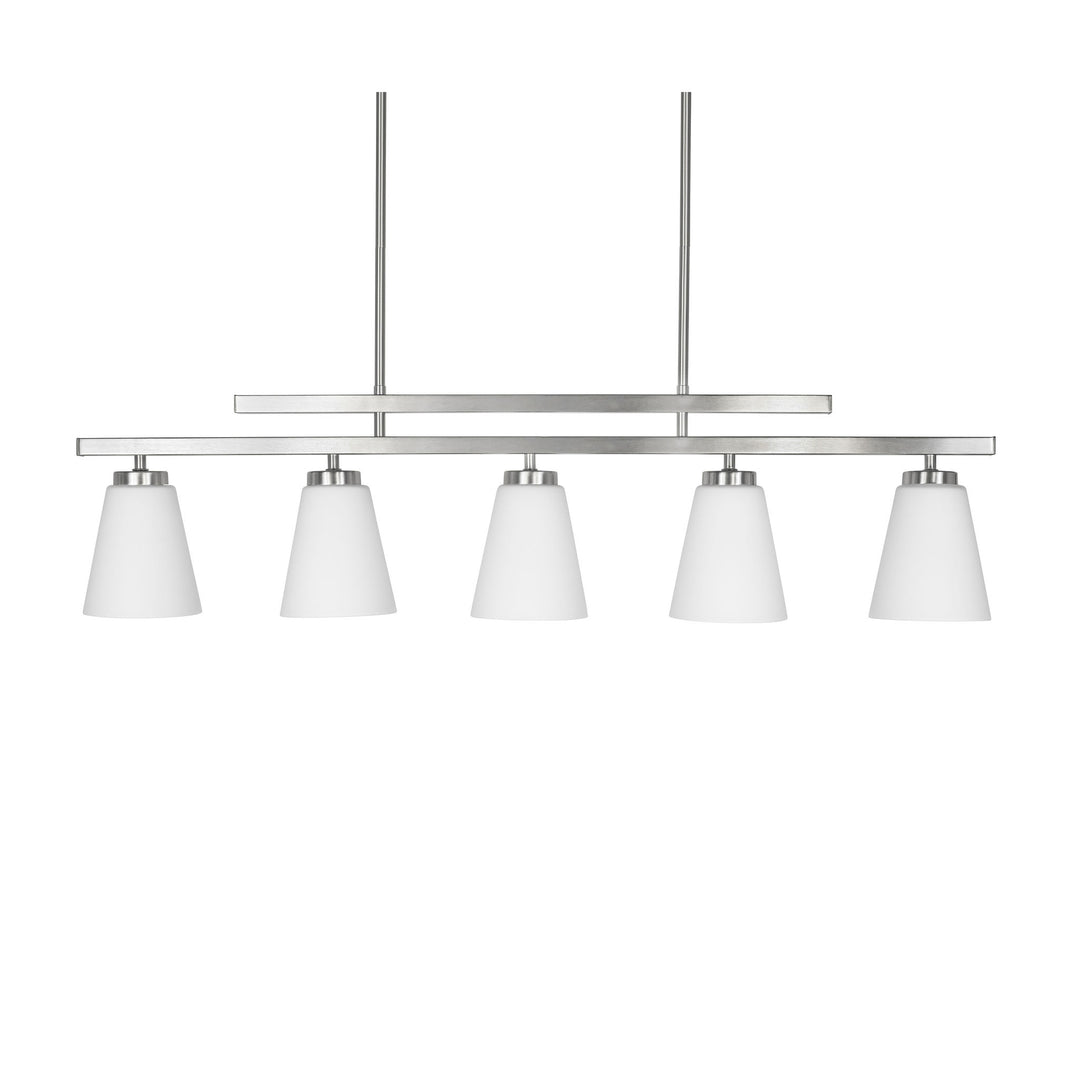 Spire LED 5-Light Linear Pendant in Brushed Chrome with Opal Glass by Russell
