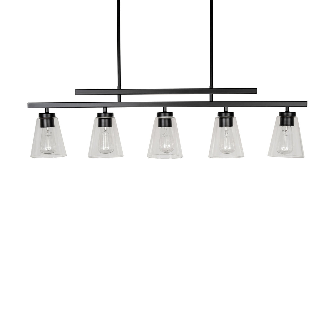 Spire LED 5-Light Linear Pendant in Black with Clear Glass by Russell
