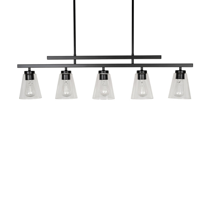 Spire LED 5-Light Linear Pendant in Black with Clear Glass by Russell