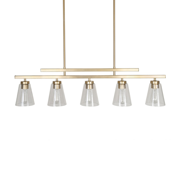 Spire LED 5-Light Linear Pendant in Soft Gold with Clear Glass by Russell