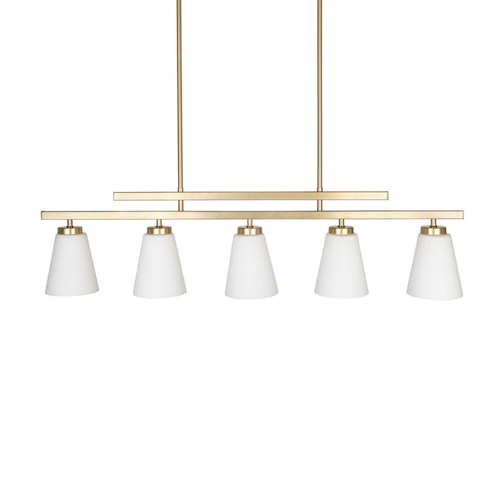 Spire LED 5-Light Linear Pendant in Soft Gold with Opal Glass by Russell