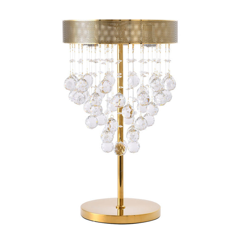Framed Table Lamp with Clear Hanging Crystals in Gold by Bethel
