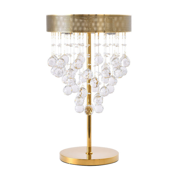 Framed Table Lamp with Clear Hanging Crystals in Gold by Bethel