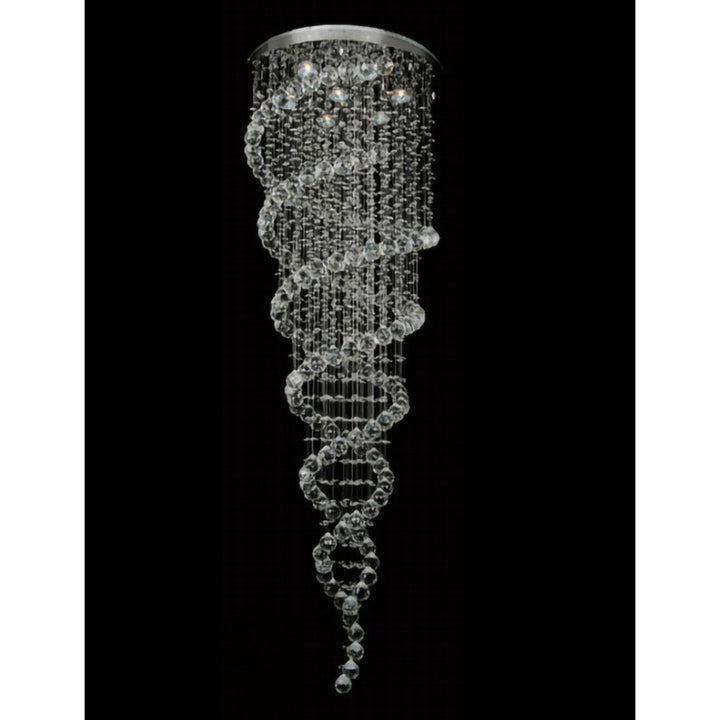 Round Flushed Chrome Frame Chandelier with Spiral of Hanging Clear Crystals Not
