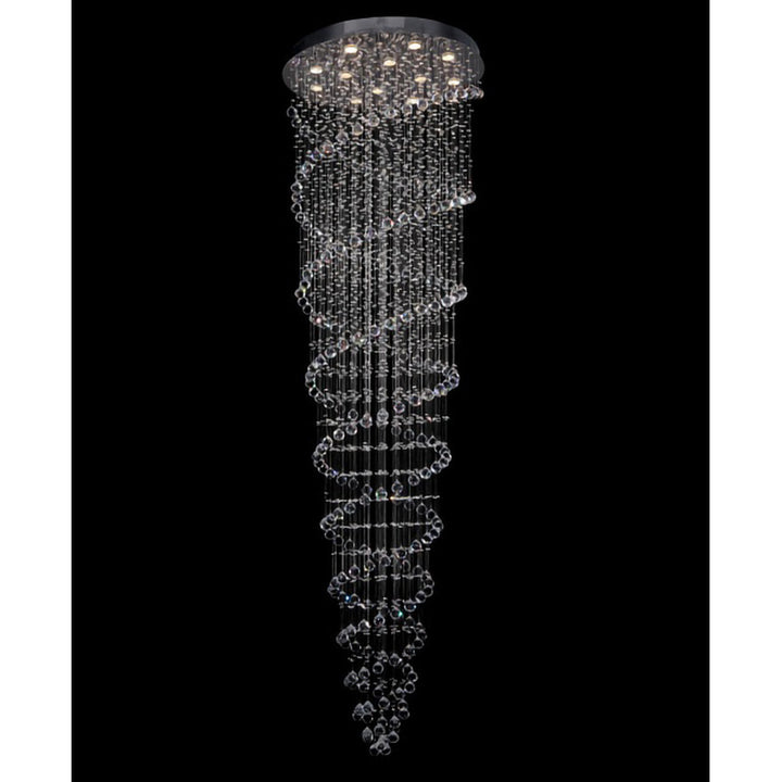 Round Flushed Chrome Frame Chandelier with Double Spiral of Hanging Clear Crystals by Bethel