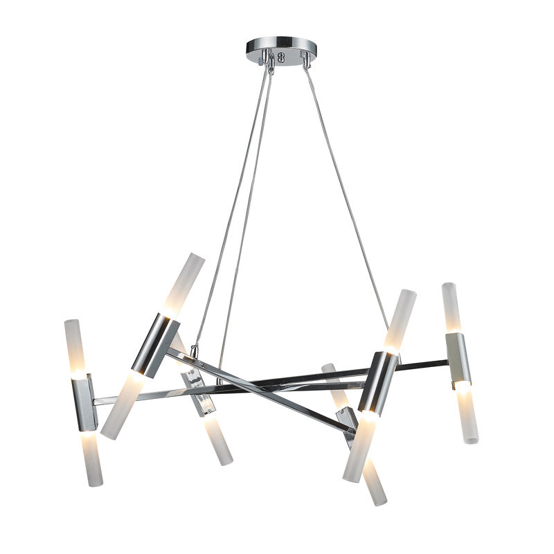 Round Frame with Frosted Glass Shades Height Is Adjustable Chandelier in Chrome by Bethel