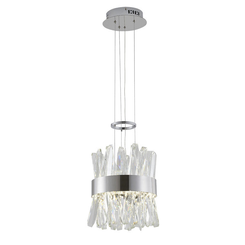 Stainless Steel Frame LED Pendant with Clear Crystals in Chrome by Bethel