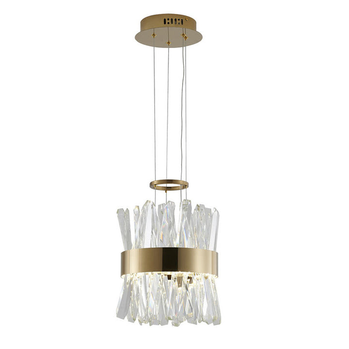 Stainless Steel Frame LED Pendant with Clear Crystals in Gold by Bethel