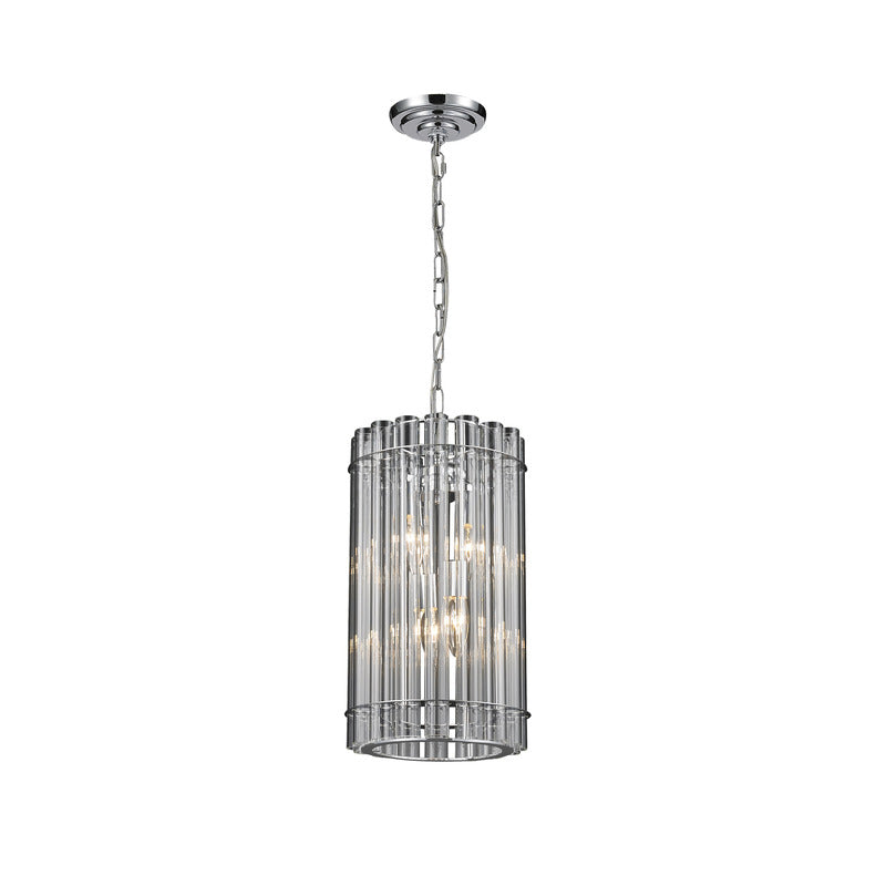 Chrome Frame Single Pendant Light with Clear Glass Tubes by Bethel