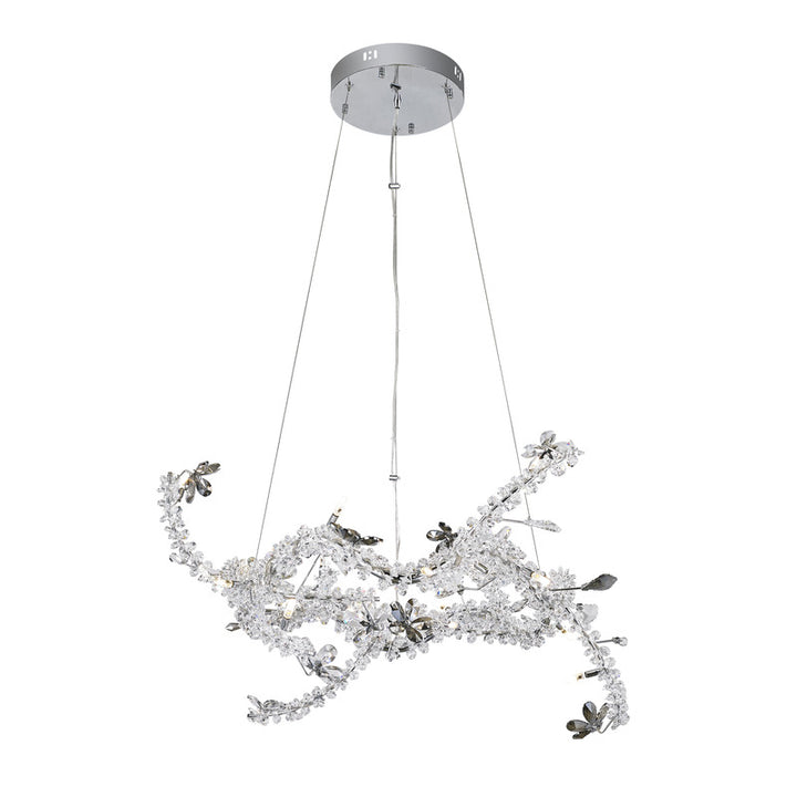 Round Metal Frame Branch Chandelier with Clear and Champagne Crystal in Chrome by Bethel