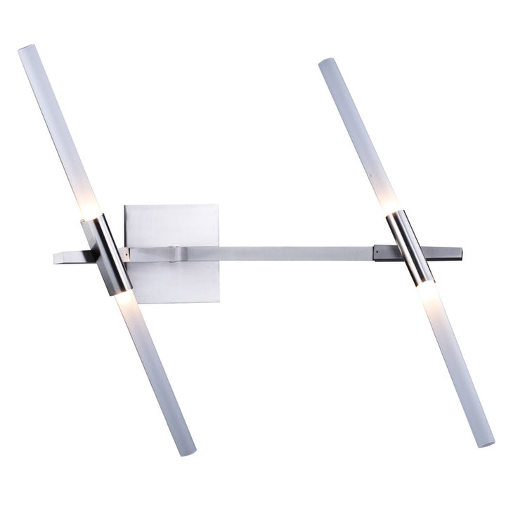 Frame Wall Sconce with Frosted Cylinder Glass Shades Glass in Satin Nickel by Bethel