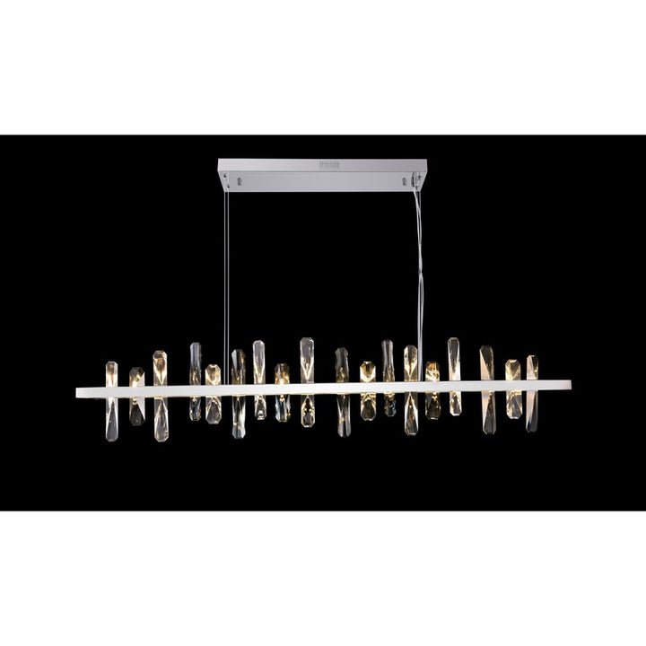Stainless Steel Frame LED Chandelier with Clear Crystal Plaques in Chrome by Bethel