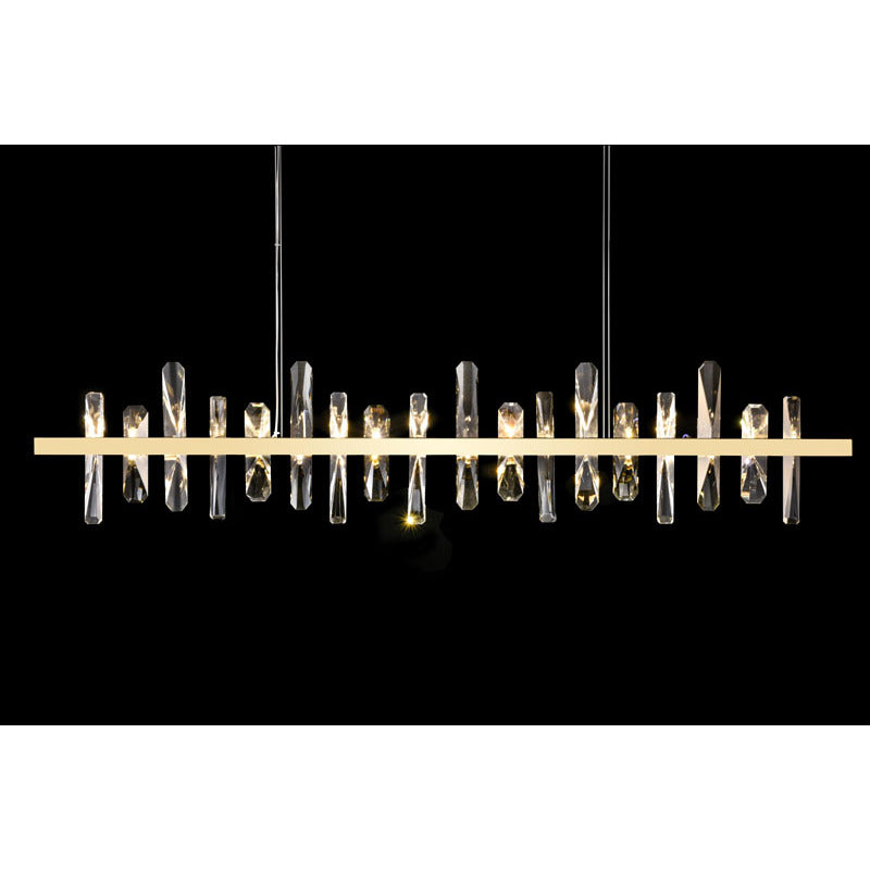 Stainless Steel Frame LED Chandelier with Clear Crystal Plaques in Gold by Bethel
