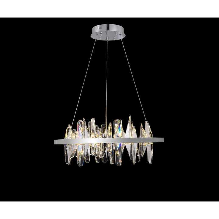 Round Stainless Steel Frame LED Chandelier with Clear Crystal Plaques in Chrome by Bethel