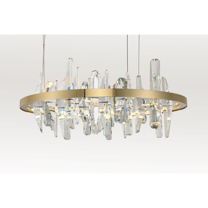 Round Stainless Steel Frame LED Chandelier with Clear Crystal Plaques in Gold by Bethel
