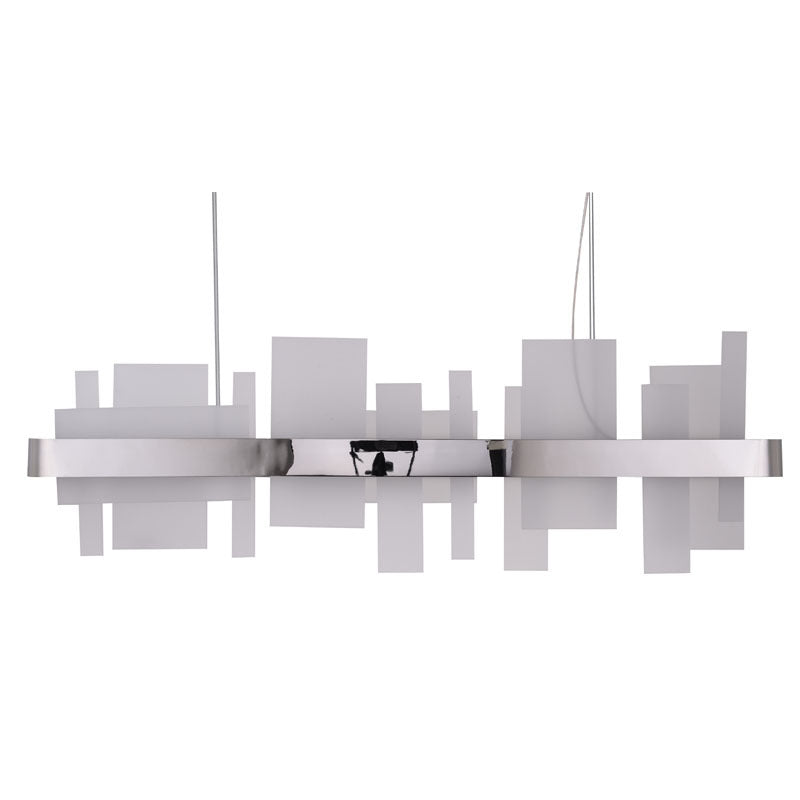 Chrome Oval Metal Frame LED Chandelier with Illuminated Frosted Acrylic Blocks by Bethel - view 2