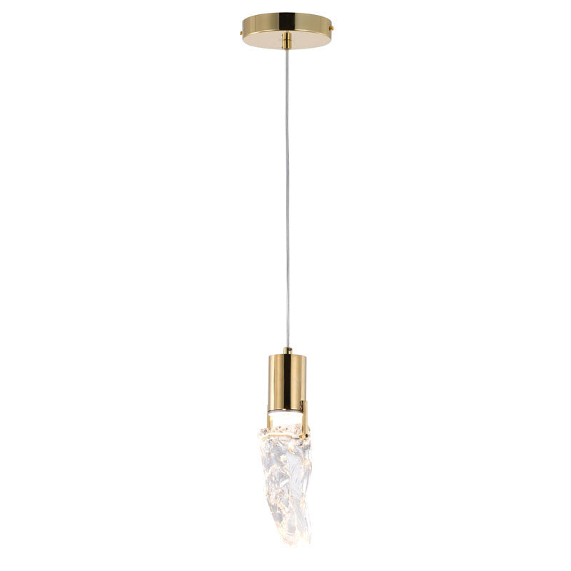 Frame LED Pendant Light with Clear Crystal Stone in Gold by Bethel
