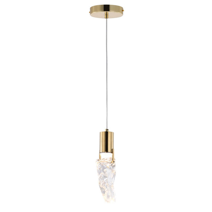 Frame LED Pendant Light with Clear Crystal Stone in Gold by Bethel