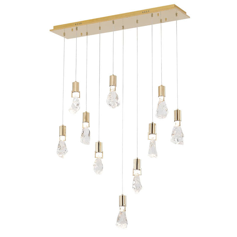 Frame Island Light with Clear Crystal Stone Pendants in Gold by Bethel
