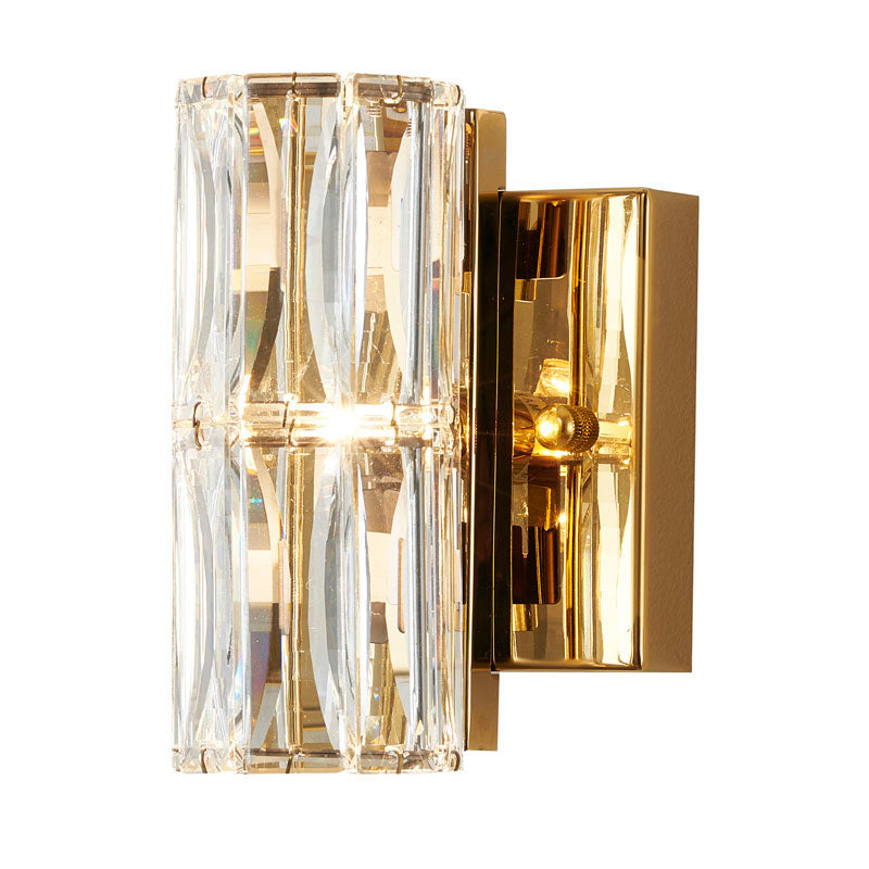 Clear Crystal Cylinder Wall Sconce with Hardware in Gold by Bethel