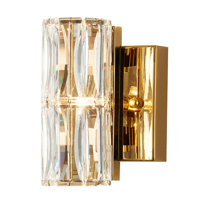 Clear Crystal Cylinder Wall Sconce with Hardware in Gold by Bethel