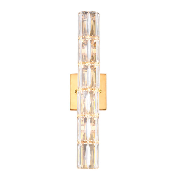Gold Metal Frame Wall Sconce with Clear Crystal Cylinder Shade by Bethel